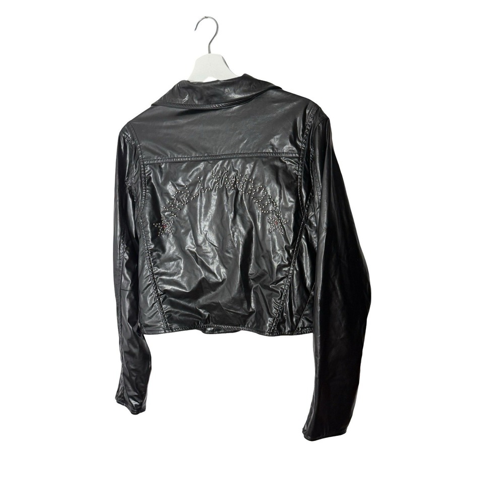 y2k Bongo Black Faux Leather Biker Hollywood Studded Moto Motorcycle Jacket sz M